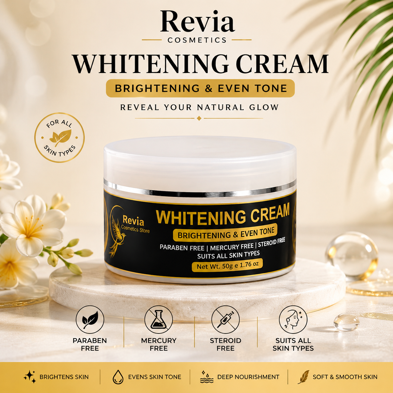 Revia Whitening Cream – Instant Glow & Skin Brightening Formula ✨